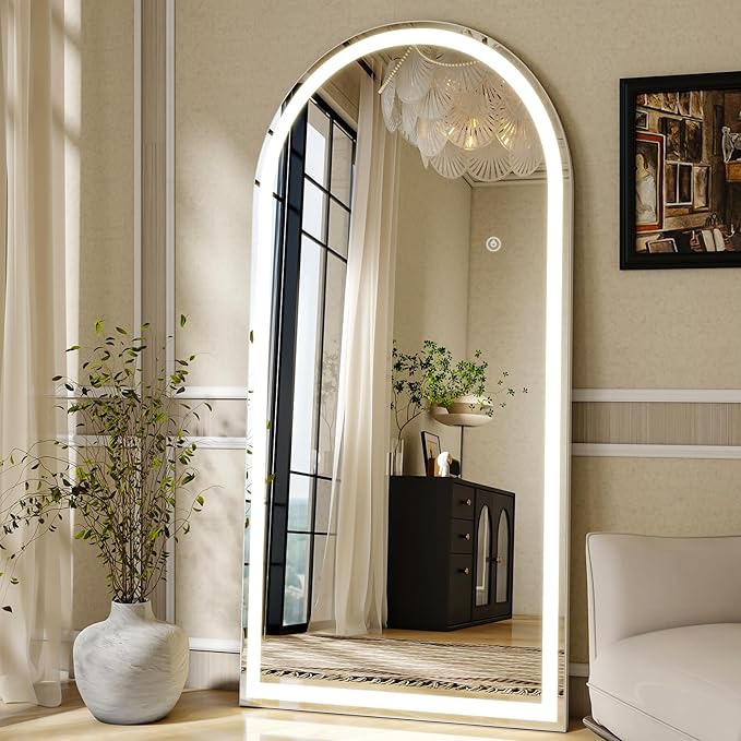 Led Mirror Full Length Tempered Glass Arched Full Body Mirrors with Dimming & 3 Color Lighting 30 x 71 Inch Full Length led Mirror for Bedroom, Dressing Room