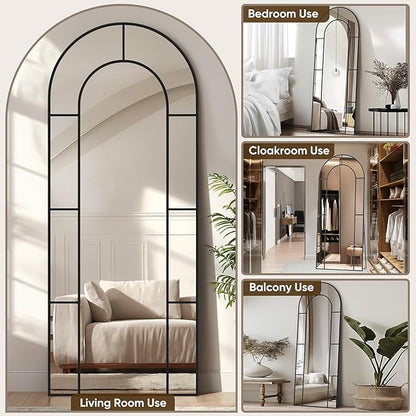 Antok 71" x 28" Full Length Mirror, Floor Mirror Arched Window Decorative Mirror, Metal Framed Decor Farmhouse Floor Mirrors Art Pane Mirrors Wall Decor for Bedroom, Living Room, Entryway Black
