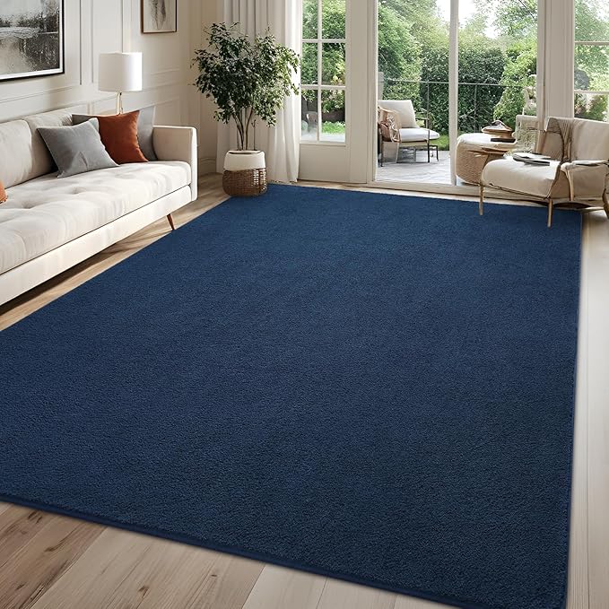 Rugs for Living Room Bedroom, 6x9 ft Navy Blue Area Rug, Washable Memory Foam Indoor Carpet, Modern Aesthetic Minimalist Non-Slip Carpets for Boys Girls Adults Home Decor