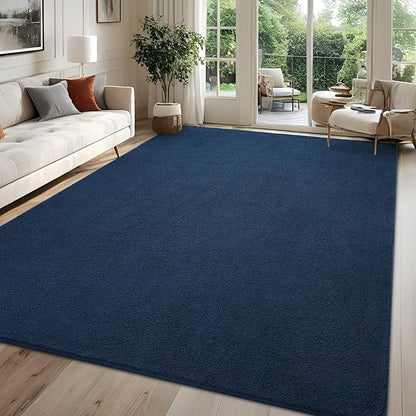 Rugs for Bedroom Living Room, 5x7 ft Navy Blue Area Rug, Washable Memory Foam Indoor Carpet, Modern Aesthetic Minimalist Non-Slip Carpets for Boys Girls Adults Home Decor