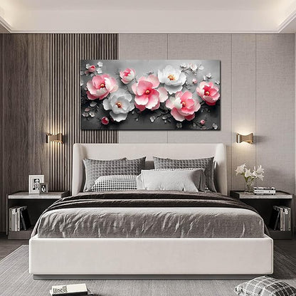 HUBOSKN Flower Canvas Wall Art for Living Room - Pink and White Room Decor for Women - Girls Bedroom Wall Decor Size 29" x 59"