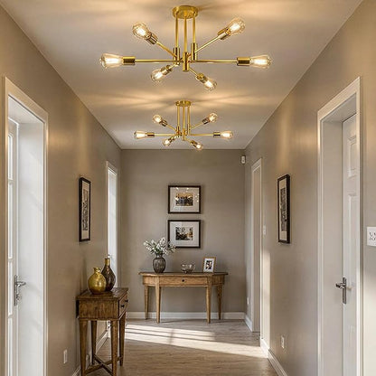 6-Light Sputnik Chandelier Gold, Mid-Century Modern Ceiling Light Fixture for Dining Room, Kitchen, Living Room, Bedroom