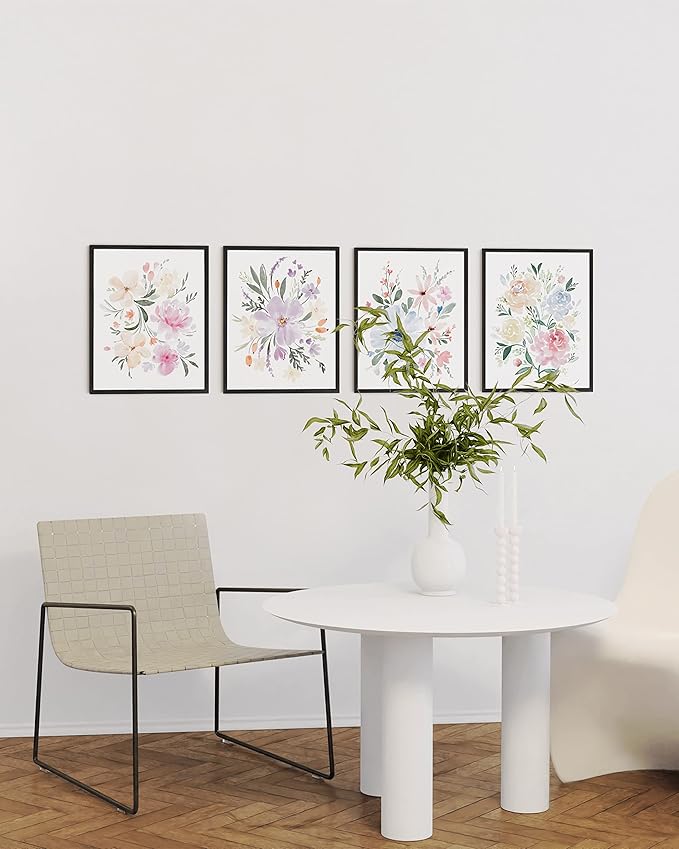 HAUS AND HUES Flower Wall Decor - Set of 4 Floral Wall Art, Framed Paintings, Floral Pictures (11x14, Black Frame)