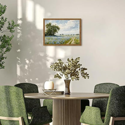 Framed Vintage Canvas Wall Art, Country Landscape Wildflower Field Wall Decor Paintings, Rustic Nature Pictures Prints Home Decor for Living Room Bedroom Bathroom Farmhouse 16x24 inch
