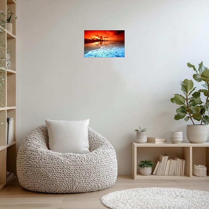 TutuBeer 1 Panel Beach Pictures Wall Decor Beach at Sunset Ocean Pictures Print on Canvas Ocean Picture Wall Decor Ocean Art for Home Decoration Stretched and Framed 20" x 30" x 1 Piece