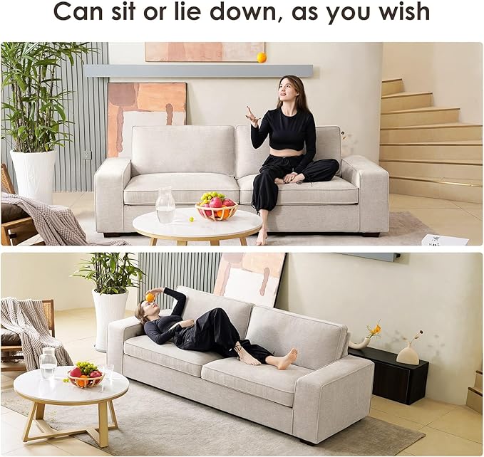 COOSLEEP 71.2" Modern Sofa Couch for Bedroom, Loveseat with Removable Cover, Wide Armrest, Spring Cushions and Solid Wood Frame, Chenille, Easy Assembly for Small Spaces(Beige)