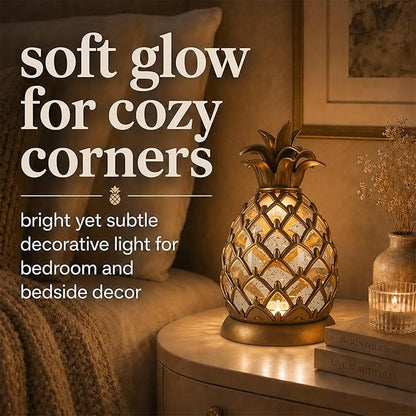 8.3 inch Pineapple Glitter Water Lamp, USB Type-C & 3 AA Battery Operated Gold Pineapple Table Lamp with 6 Hours Timer, Soft Ambient Night Light for Bedroom, Living Room, Bar, Shelf Decor, Gift
