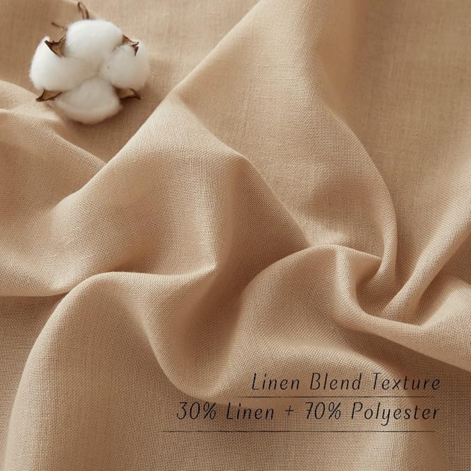 NICETOWN Flax Camel Linen Curtains for Room Divider, Grommet Top Thick Flax Semi Sheer Vertical Drapes Privacy Assured with Light Filtering for Sliding Glass Door, W68 x L84, 2 Pieces