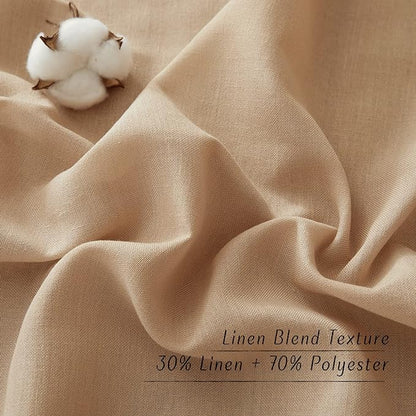 NICETOWN Rustic Linen 96 inch Long Curtains for Living Room, Grommet Privacy Added Thick Linen Weave with Light Filter Window Curtains & Drapes for Bedroom, Camel, W42 x L96, 2 Panels