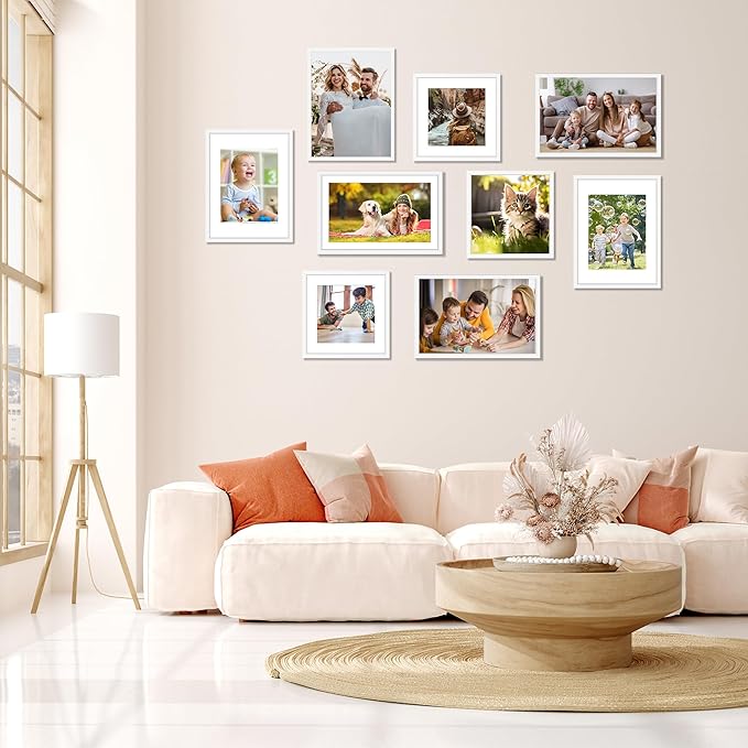 FIXSMITH 11x17 Picture Frame White Set of 2, Photo Frame with HD Plexiglass, Display Pictures 9x15 with Mat or 11x17 Without Mat, White Picture Frames Collage Wall Decor, Gallary Wall Frame