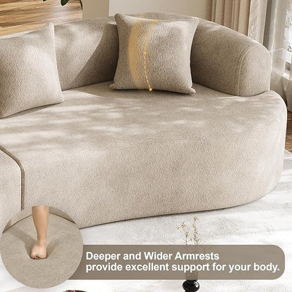 131" Oversized Sectional Sofa for Living Room, Modern Luxury Plush Chenille 4-Seater Extra Deep & Wide Seat Curved Cloud Couch with 4 Throw Pillows, No Assembly Needed, Light Brown