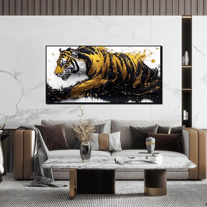 Tiger Painting Wall Art for Living Room - Animal Canvas Wall Art for Office - Black Framed Wall Art for Bedroom Size 24" x 48"