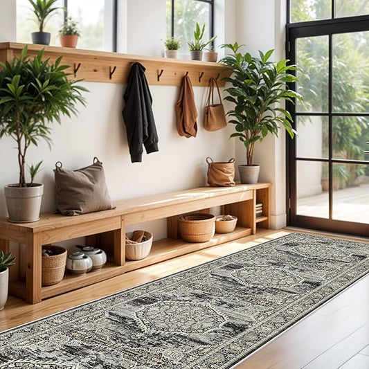 Washable Hallway Runner Rugs 3x16: Soft Ultra Thin Low Pile Carpet Machine Washable Indoor Lightweight Rug Runner Anti Slip Backing Rugs for Living Room Bedroom Kitchen 3'x16' Black