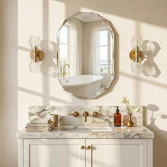 Frameless Oval Bathroom Mirror 36x24 Inch with Beveled Edge, Modern Vanity Wall Mirror
