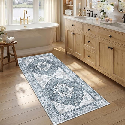 RELEANY Area Rugs 2'6"x5' Runner Rug Non Slip Washable for Kitchen Hallway Bedroom Beside Laundry Room Bathroom Rug, Floor Carpet, Light Gray Grey White
