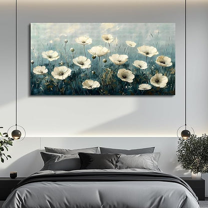 FUHAIHUA Canvas Wall Art For Living Room Large Wall Decor For Office Bedroom Decorations White Flowers Landscape Pictures Modern Wall Paintings Aesthetics Posters Home Decor Ready To Hang 30x60 In