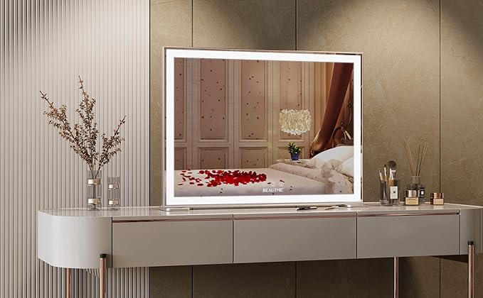 ANYHI Large Vanity Mirror with Light, 36.2" x 26.8" Hollywood Lighted Vanity Mirror, 10X Magnification, Smart Touch Control, 3 Color Modes, Memory Function, Tabletop or Wall Mount, Silver