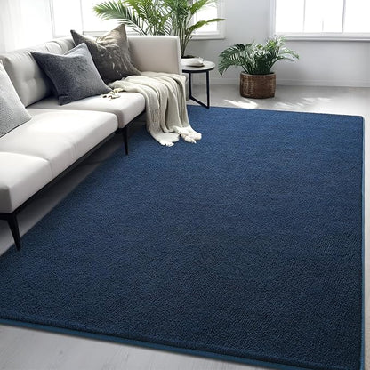 Rugs for Living Room Bedroom, 7x10 ft Navy Blue Area Rug, Washable Memory Foam Indoor Carpet, Modern Aesthetic Minimalist Non-Slip Carpets for Boys Girls Adults Home Decor