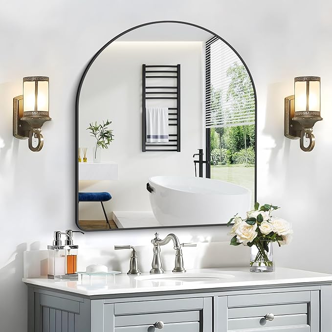 FORBATH Arched Mirror 36x40 Inch, Black Arched Mirror Wall Mounted Modern Black Aluminum Frame Decor Large for Dresser Bedroom Living Room Entryway, Hanging or Leaning Against Wall