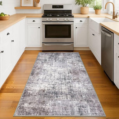 KILOCOCO Abstract Area Rug 3x5 Entryway Rug Washable Kitchen Rugs Non Slip Soft Pinted Entrance Rugs Indoor Mat for Front Door Foyer Farmhouse Living Room Floor Carpet, Grey/Beige