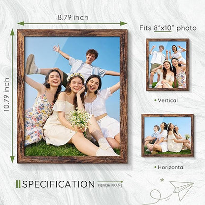 8x10 Picture Frame Set of 10, Brown Frames 8x10 for Tabletop Display, Horizontal or Vertical Wall Mounting