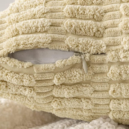 MIULEE Pack of 2 Corduroy Decorative Throw Pillow Covers 18x18 Inch Soft Boho Striped Pillow Covers Modern Farmhouse Home Decor for Sofa Living Room Couch Bed Beige