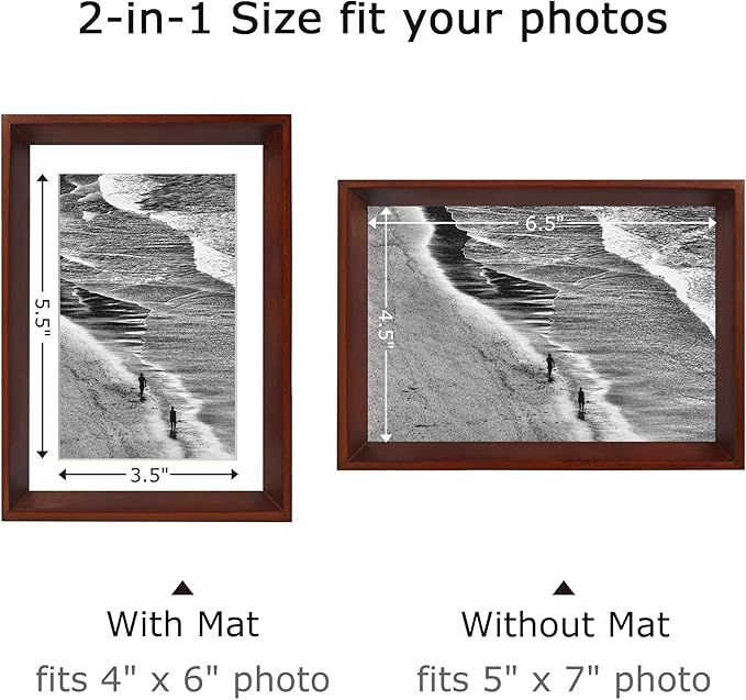 brisafe Solid Wood Picture Frame 5x7, Deep Poplar Wood Frame with 2mm Tempered Glass, Tabletop & Wall Display, Horizontal or Vertical, Fits 5x7 Photo or 4x6 With Mat, Mothers Day Gifts, Walnut
