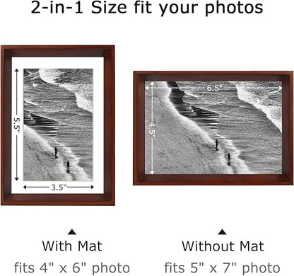 brisafe Solid Wood Picture Frame 5x7, Deep Poplar Wood Frame with 2mm Tempered Glass, Tabletop & Wall Display, Horizontal or Vertical, Fits 5x7 Photo or 4x6 With Mat, Mothers Day Gifts, Walnut