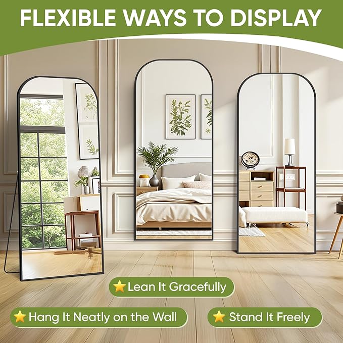 Full Length Mirror with Stand 76"x34" Floor Mirror Freestanding, Arched Floor Standing Large Mirrors Full Body Wall Hanging Leaning Home Decor for Bedroom & Living Room, Black