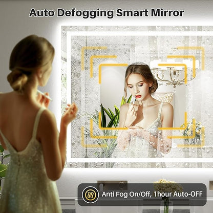 Briivue 72x40 Inch LED Bathroom Mirror with Lights, Backlit & Front Lit, Anti-Fog Lighted Bathroom Vanity Mirror for Wall, Memory Function, Dimmable, HD Tempered Glass, Shatter-Proof