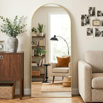 Arched Full Length Mirror 69 x 28 Inch, Full Body Mirror with Stand, Standing Hanging or Leaning Against Wall, Metal Frame Floor Mirror for Bedroom, Living Room, Cloakroom,Gold
