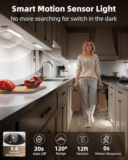 EZVALO 5-Pack Under Cabinet Lighting, 2400mAh Rechargeable Motion Sensor Light, 10inch Magnetic Closet Lights with Dimmable & 3 Color Temps, Wireless Motion Activated Lights with Remote for Kitchen