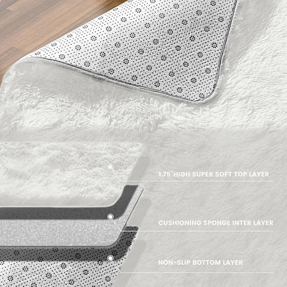 5x7 Cream White Cozy Shag Fluffy Area Rug for Living Room, Bedroom, and Playroom - Anti-Skid & Aesthetic Indoor Floor Carpet for Kids Boys Girls - Rectangular Soft Nursery Rug, Furry & Large