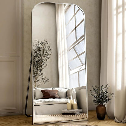 XRAMFY Full Length Mirror, 71"x28" Floor Mirror Freestanding, Arched Floor Standing Large Mirror Full Body Mirrors with Stand for Bedroom, Hanging Mounted Mirrors for Living Room, Silver