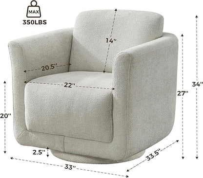 Swivel Accent Chair, 360° Barrel Swivel Lounge Seat with Thick Cushion, Modern Upholstered Single Sofa for Living Room, Bedroom and Reading Nook, Cozy Seating for Small Spaces, Cream (Gray)