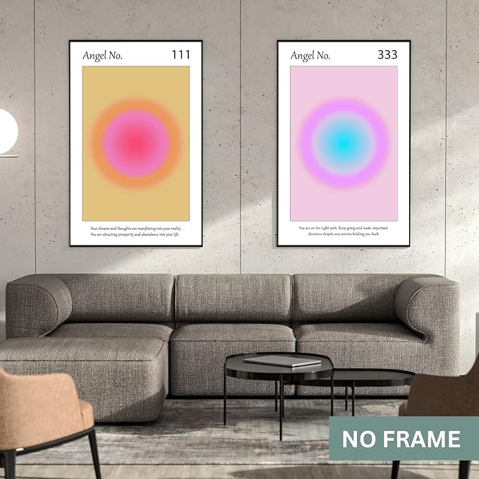 Colorful Gradient Aura Angel Numbers Poster Sets for Room Aesthetic Inspirational Quotes Wall Art Paintings Abstract Minimalist Style Room Wall Decor for Bedroom Office - 11x17in LAMINATED - No Frame