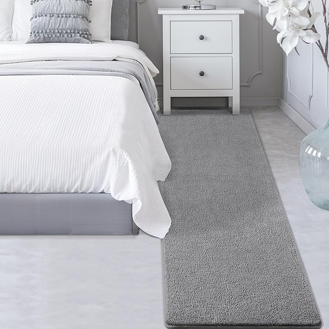 Gifeas Ultra Soft Modern Runner Rugs for Living Room Bedroom, 2x6 Feet Grey Thickened Memory Foam Indoor Solid Minimalist Carpets, Non-Slip Comfy Area Rug for Boys Girls Nursery Room Home Decor