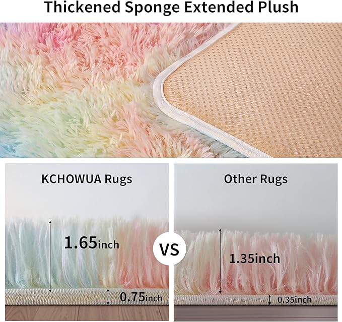 KICHOWUA Thick Area Rug 5x7 Rainbow Fluffy Shag for Girls Bedroom,Ultra Soft Unicorn Plush Fuzzy Washable Thickened Non-Slip Carpet, Pastel Furry Shaggy Rug for Living Room Kids Boys Nursery Dorm