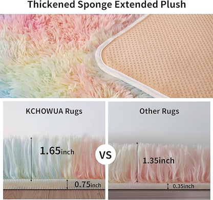 KICHOWUA Thick Area Rug 5x7 Rainbow Fluffy Shag for Girls Bedroom,Ultra Soft Unicorn Plush Fuzzy Washable Thickened Non-Slip Carpet, Pastel Furry Shaggy Rug for Living Room Kids Boys Nursery Dorm