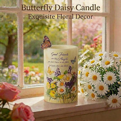 Real Wax Flameless Candles 4x6, Butterfly Daisy LED Pillar Candle with Timer, Battery Operated Flickering Candle, Spring Floral Table Decor, Romantic Home & Wedding Centerpiece, Gift for Women Mom