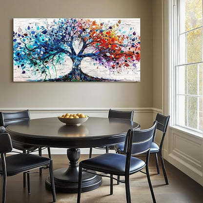 SERIMINO Tree of Life Large Wall Art for Living Room, Colorful Tree Abstract Graffiti Canvas Prints, Nature Botanical Spiritual Artwork for Walls, Modern Office Decorations, Bedroom Wall Decor 29"X57"