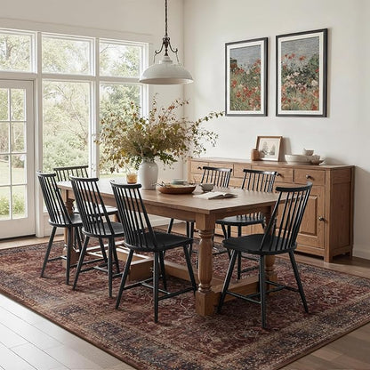 Washable Rugs 8x10 Brick Red, Earth Tone Thin Area Rugs for Living Room, Vintage Distressed Bedroom Rug Non Slip Stain Resistant, Carpet Rug for Dining Room/Kitchen/Home Office/Family Room