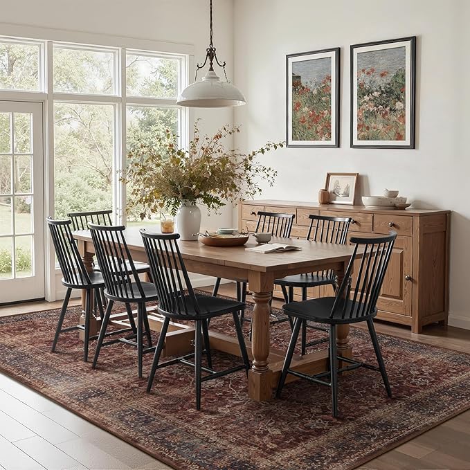 Brick Red Area Rugs 9x12 Living Room, Vintage Distressed Rustic Washable Rugs for Bedroom Non Slip, Low Pile Thin Large Carpet Rug for Dining Room Stain-Resistant, Earth Tone Brick Color