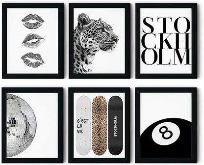 TwoDays Stockholm Style Room Decor for Women, Chic Trendy Wall Art for Living Room Aesthetic, Luxury Fashion Posters for Home Bedroom Apartment Dorm (8" X 10", Set of 6, Black Framed)