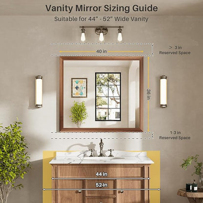 40x36 Inch Bathroom Mirror for Wall, Anti-Rust Walnut Wood Grain Metal Framed Bathroom Mirrors for Over Sink,Rectangler Mirrors for Bathroom Vanity, Farmhouse, Bedroom, Living Room, Entryway Decor