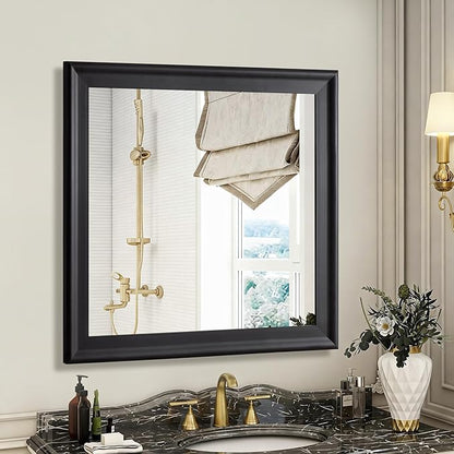 CULER Black Wall Mirror for Bathroom,Rectangle 30 x 30 inch Hanging Vanity Mirrors for Living Room,Bedroom,Entryway
