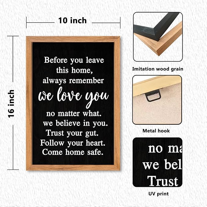 AuraPeak Before You Leave This Home Sign for We Love You Inspirational Quotes Laundry Room Living Room Wall Decor Family Entryway kitchen Wall Hanging Art (16"×10" Wood Black)
