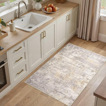 cotiled 3x5 Area Rugs for Living Room - Washable Neutral Abstract Carpet Non Slip Soft Rug for Bedroom & Dining Table, Robot Vacuum & Pet Friendly Floor Decor Gold/Grey/Brown
