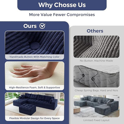 MAXYOYO 132" U Shaped Modular Sectional Sofa with 2 Ottomans, Cloud Boneless Couch with Layered Cushion, Flexible Module Combination Sofa for Living Room, No Assembly Required, Navy