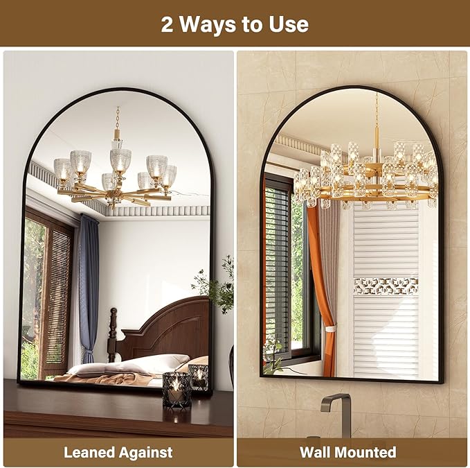 XRAMFY 24"x36" Black Arched Bathroom Mirror - Wall Mirror for Bathroom, Metal Frame Vanity Mirror, Dresser Mirror, Arch Decorative Mirrors for Living Room, Bedroom, Entryway, Mantle